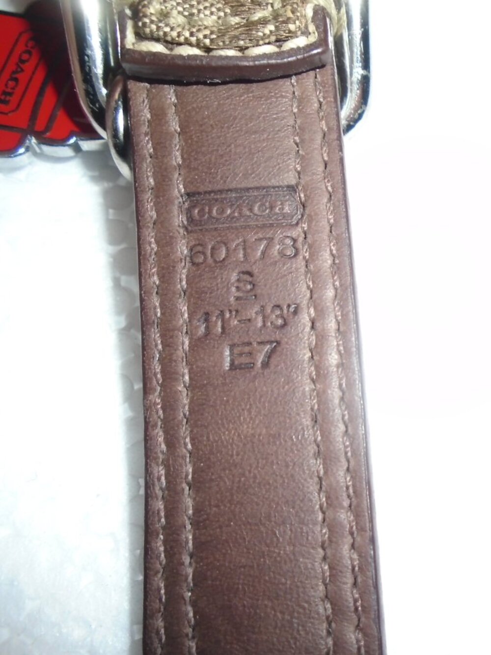 COACH BROWN LEATHER BROWN JACQUARD SIGNATURE C DOG PET COLLAR 60178 SIZE SMALL - Picture 14 of 16